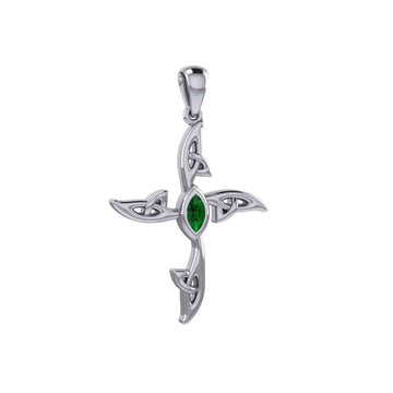 A beautiful statement of pride and faith ~ Sterling Silver Jewelry Celtic Cross Pendant with Gem TPD5988 - Jewelry